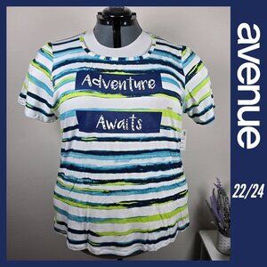 Avenue "Adventure Awaits" Striped Tee with Rhinestone Accents (22/24)